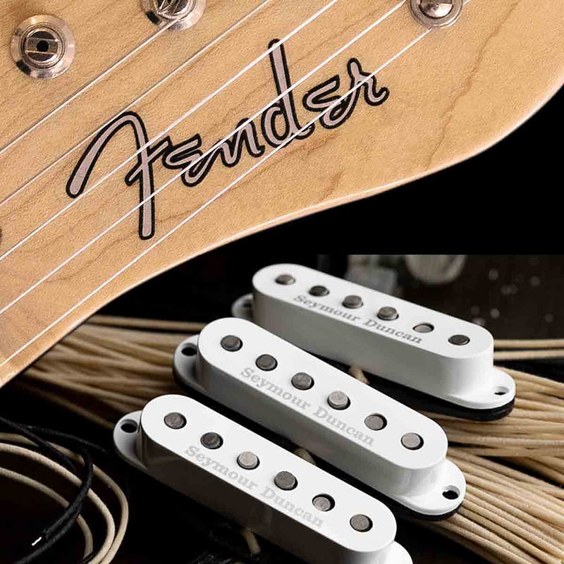 Fender neck with white Seymour Duncan single coil pickups